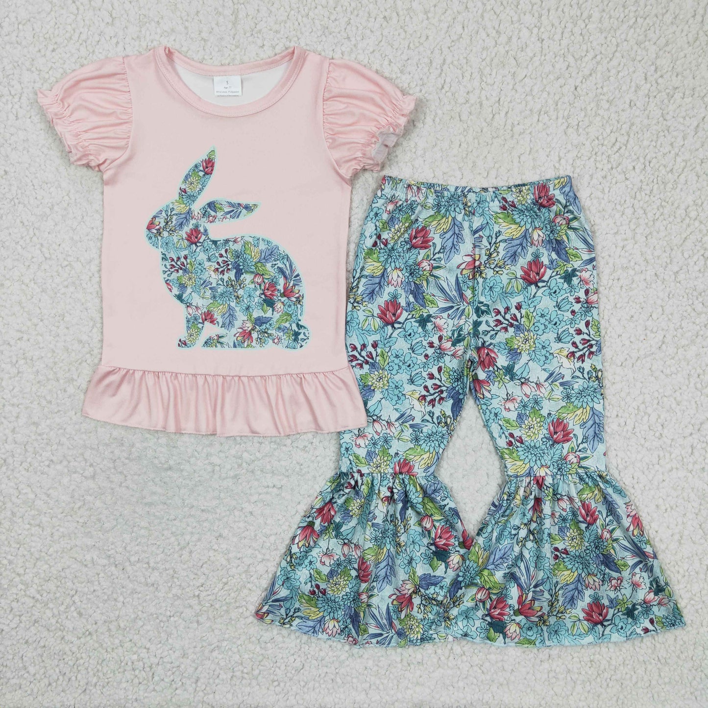 GSPO0341 spring flower rabbit short sleeve girl outfit 1219 RTS
