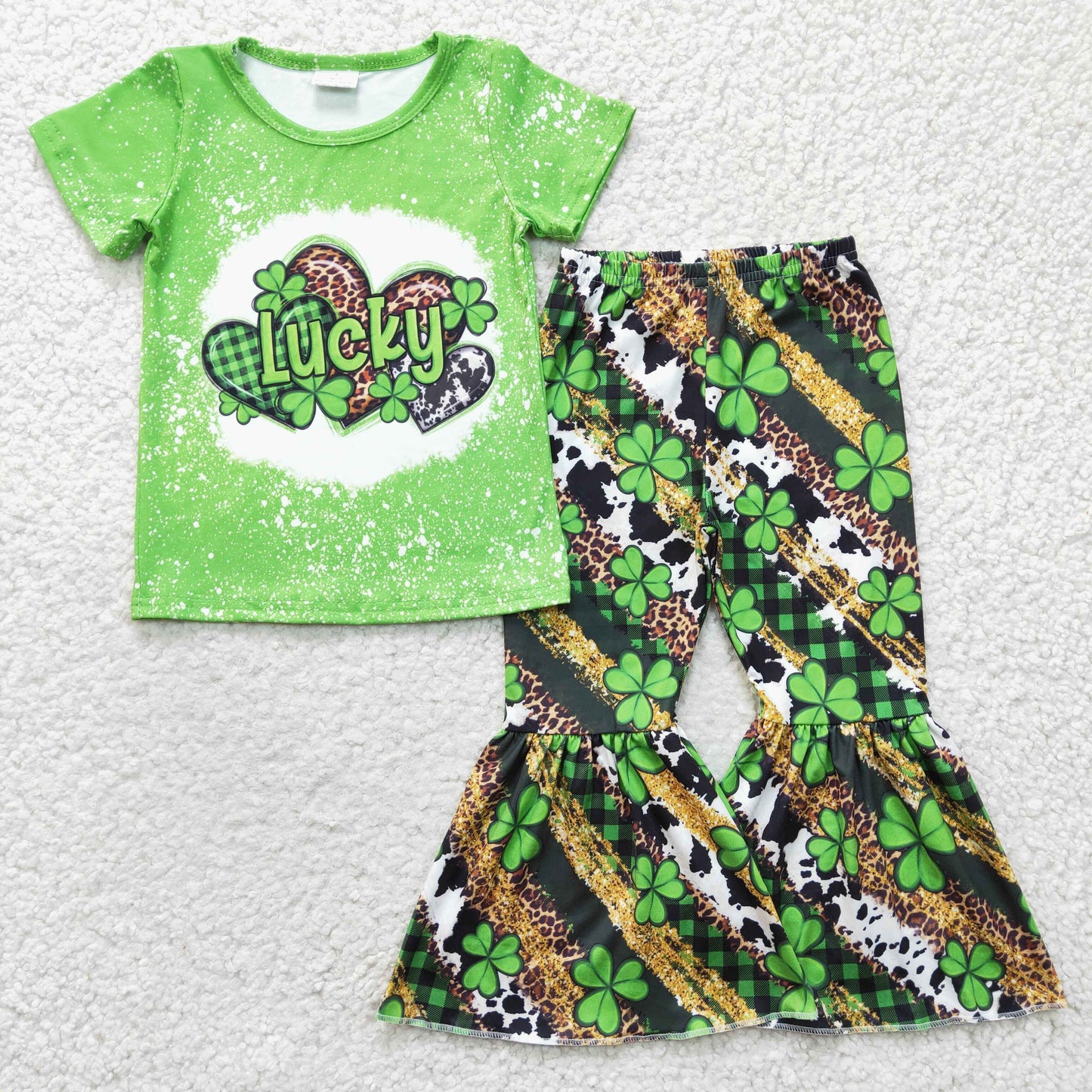 GSPO0356 short sleeve cow St. Patrick lucky girl outfit 1219 RTS