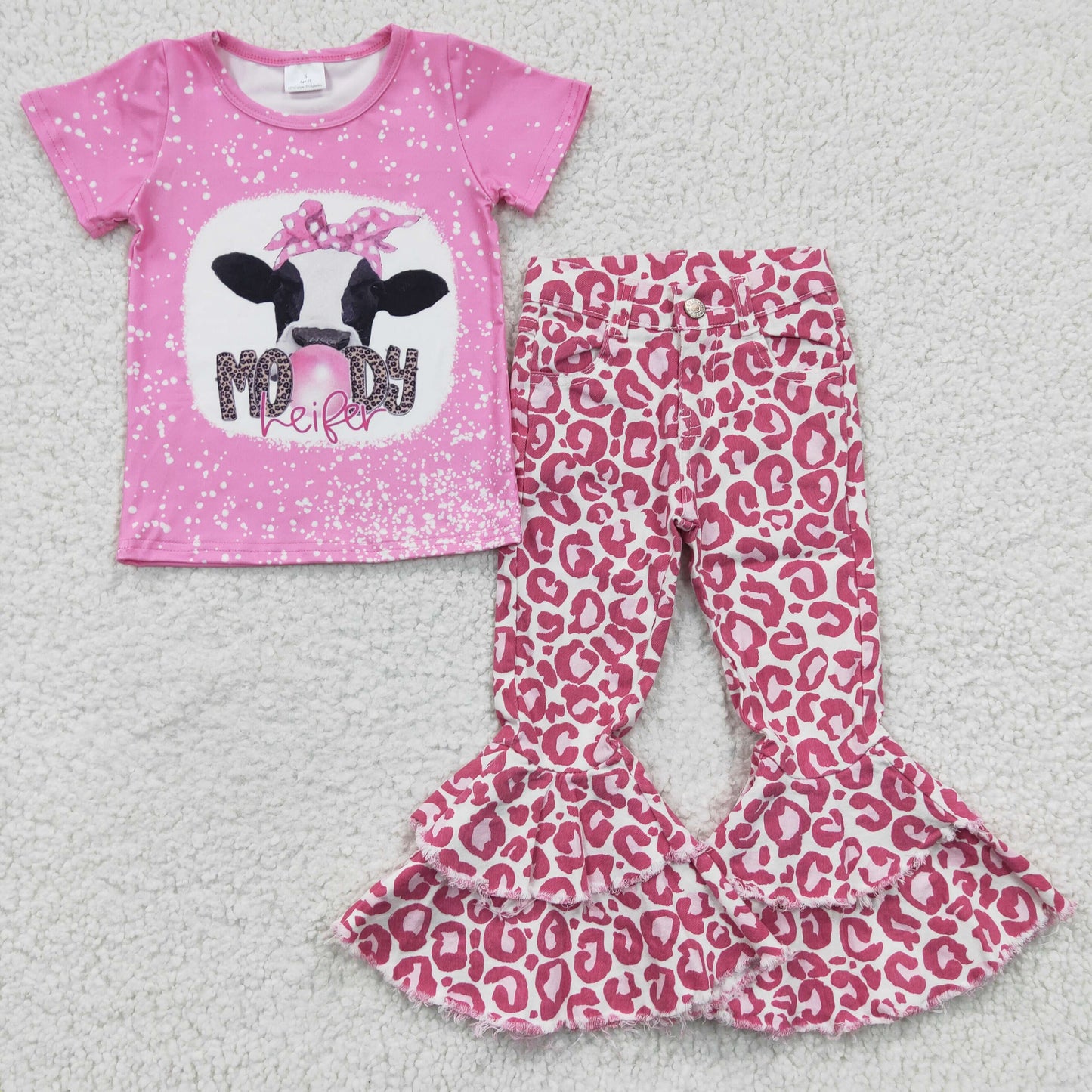 组合GSPO0444 moody western pink cow short sleeve denim jeans girl outfit RTS 20230215