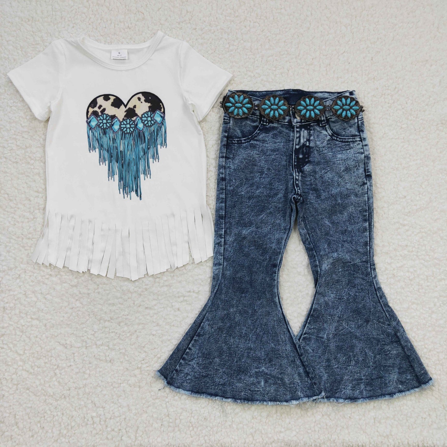 3pcs 组合GSPO0463 choose waistband western love Gem short sleeve denim jeans girl outfit 20230221 RTS