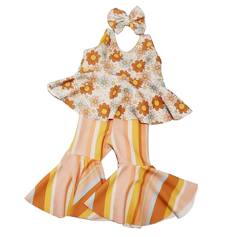 GSPO0508 spring flower tank short sleeve bell pants girl outfit 20230306 RTS