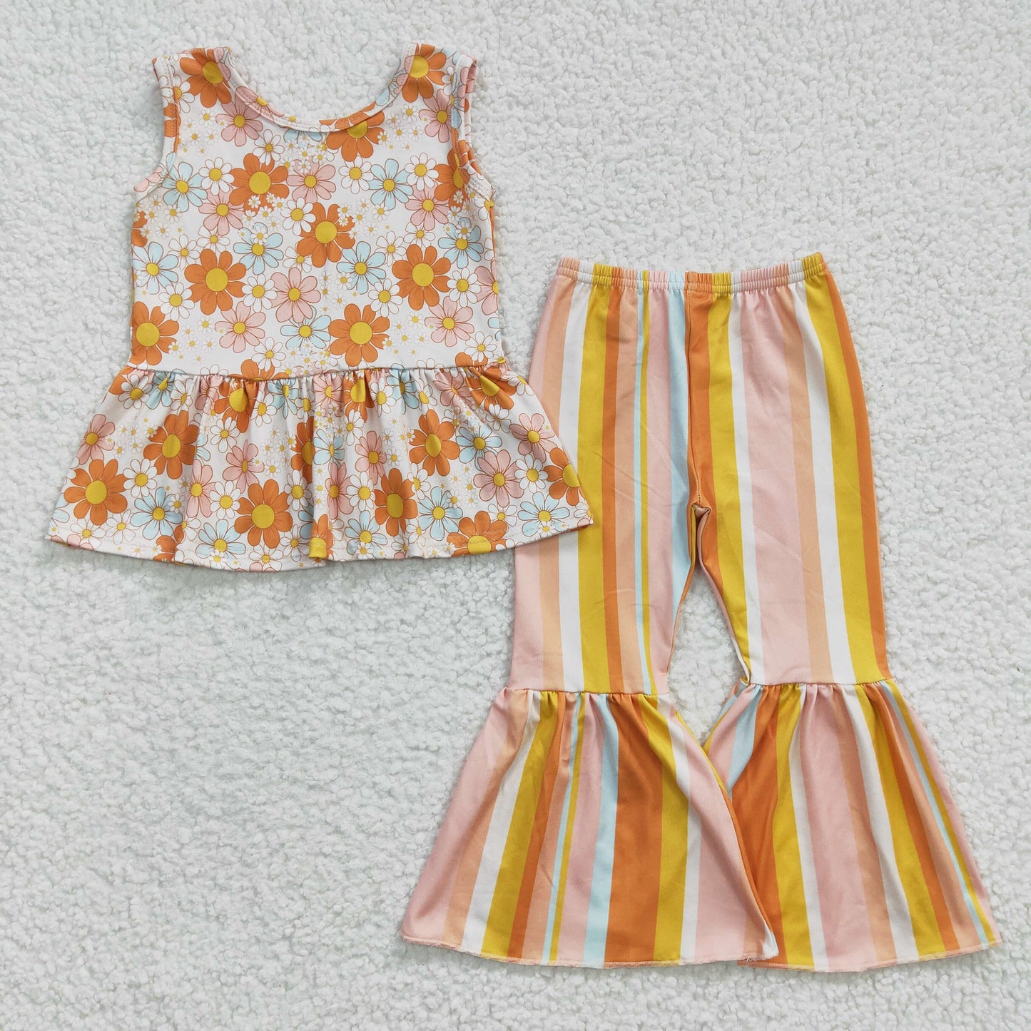 GSPO0508 spring flower tank short sleeve bell pants girl outfit 20230306 RTS