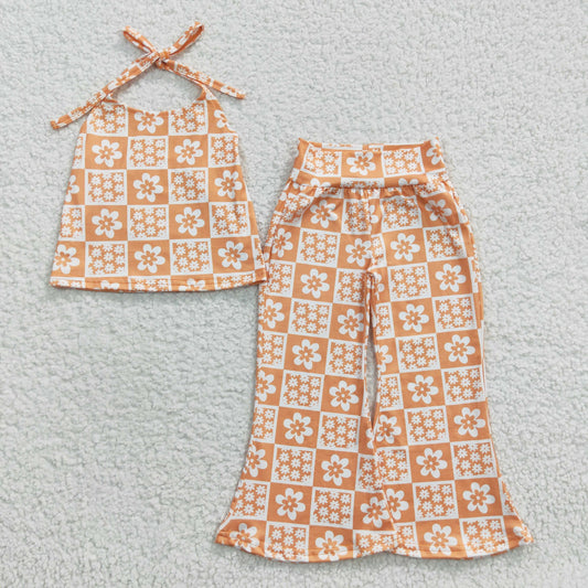 GSPO0519 flower Tie-Strap halter short sleeve girl outift 20230412 RTS
