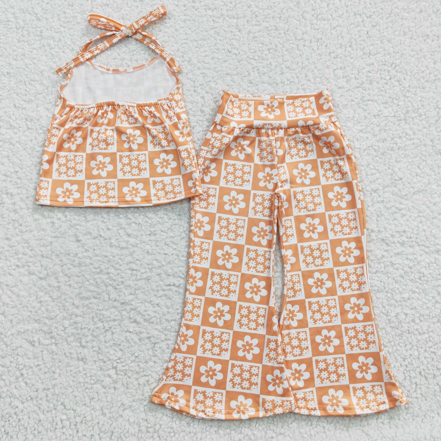 GSPO0519 flower Tie-Strap halter short sleeve girl outift 20230412 RTS