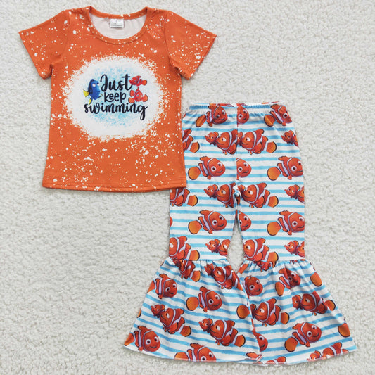 GSPO0548 fish swimming orange short sleeve girl outfit 20230417 RTS