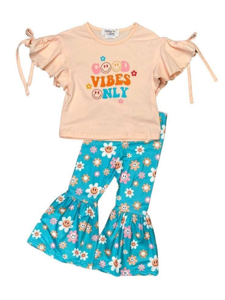 GSPO0637 vibes sunflower smile face short sleeve girl outfit preorder 20230426