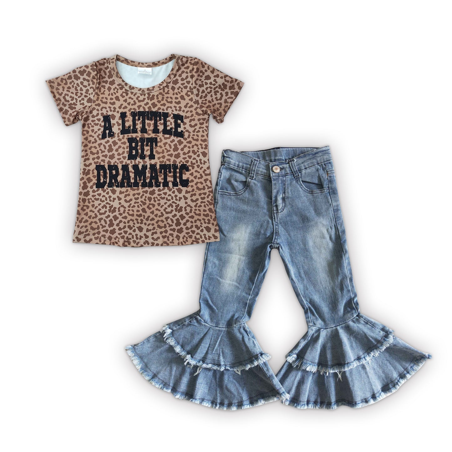 GSPO0643 RTS cow denim bell jeans western short sleeve girl outfit 20230422