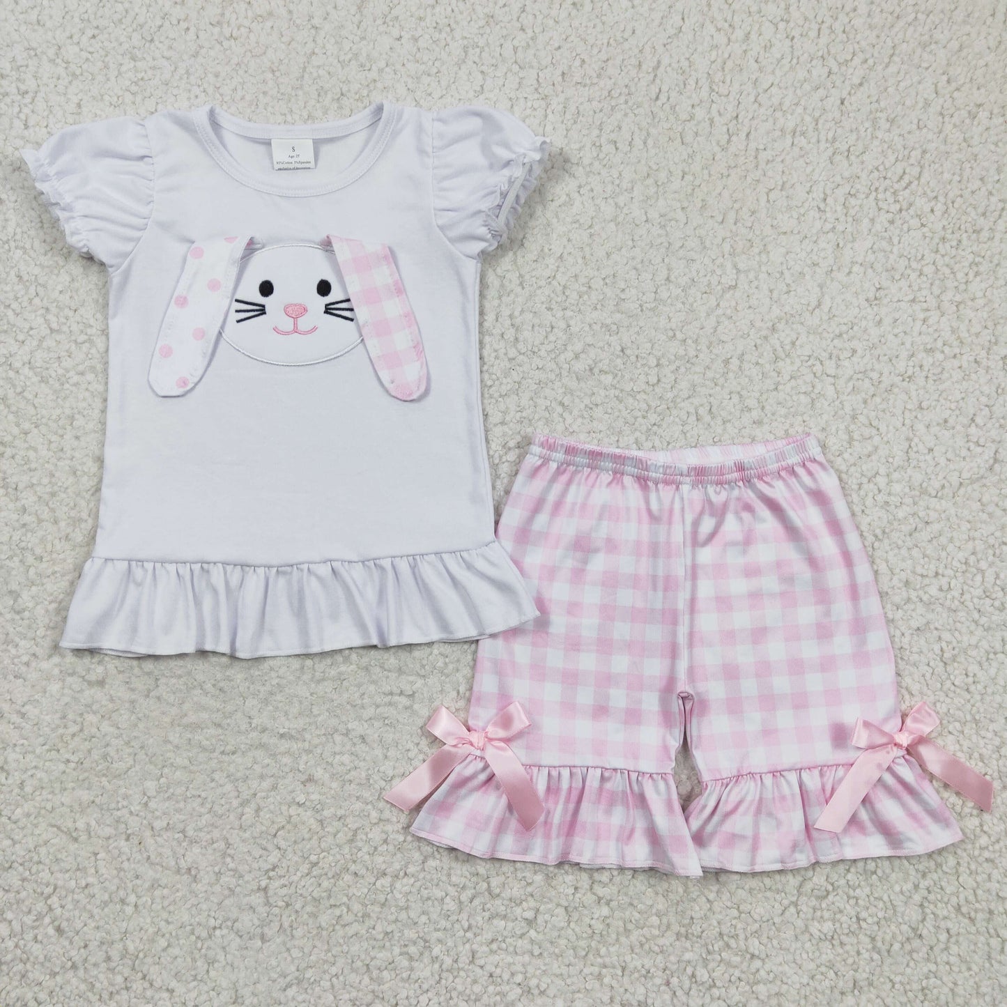 GSSO0128 short sleeve Easter embroidery cotton rabbit ears summer shorts girl summer outfit 1230