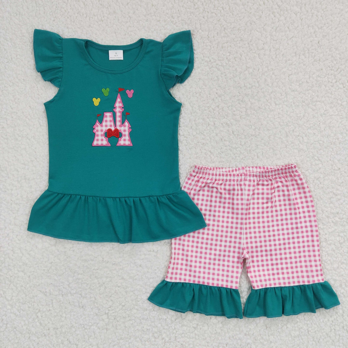 promotion RTS GSSO0151 short sleeve Embroidery cartoon castle mouse summer shorts girl outfit 20230304
