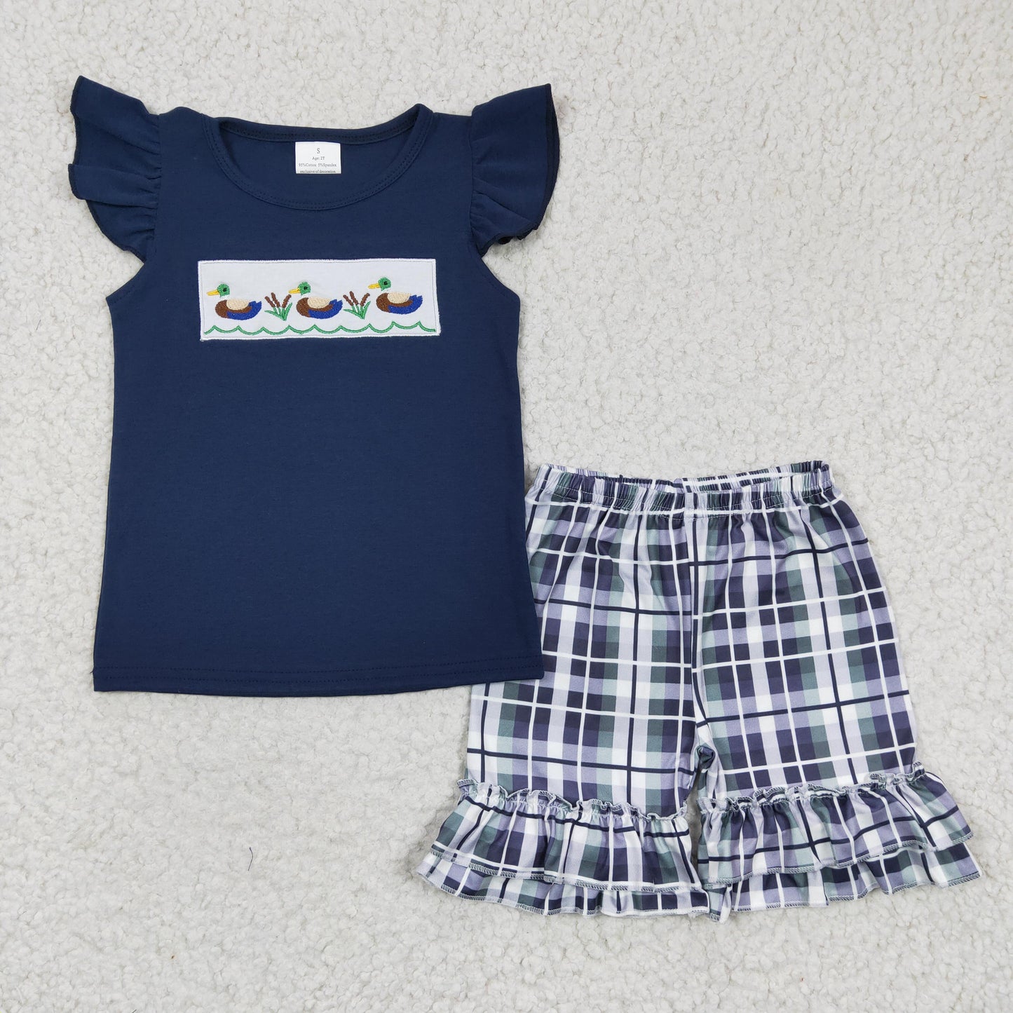 GSSO0156 embroidery duck short sleeve shorts girl summer outfit 20230113 RST