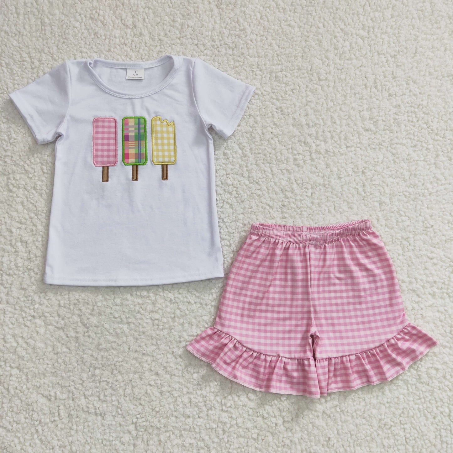 promotion RTS GSSO0157 embroidery popsicle short sleeve shorts girl summer outfit 20230220 RTS