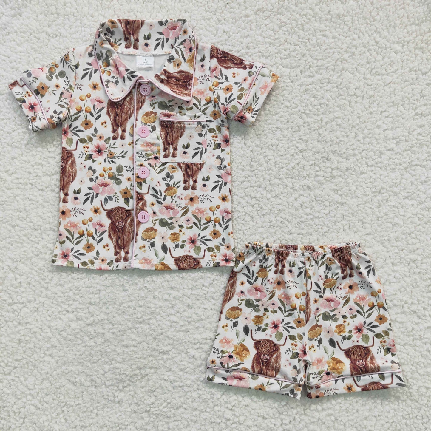 GSSO0176 short sleeve cow shorts girl boy summer pajamas 20230304 rts