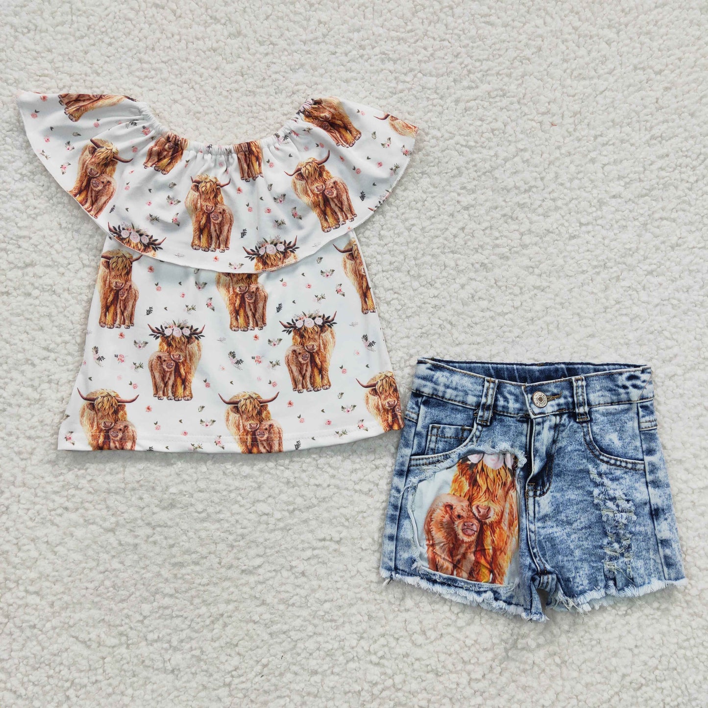 GSSO0186 outfit RTS girl stripe stars blue short sleeve denim shorts set RTS 20230320