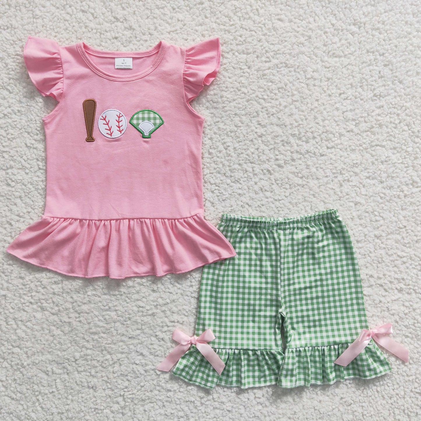 GSSO0205 embroidery Baseball golf ball short sleeve shorts girl summer outfit 20230315 RTS