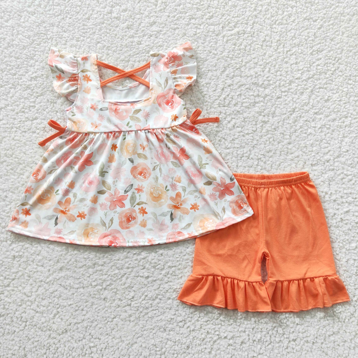 GSSO0235 Embroidery short sleeve shorts mama girl flower summer girl outfit 20230410 RTS