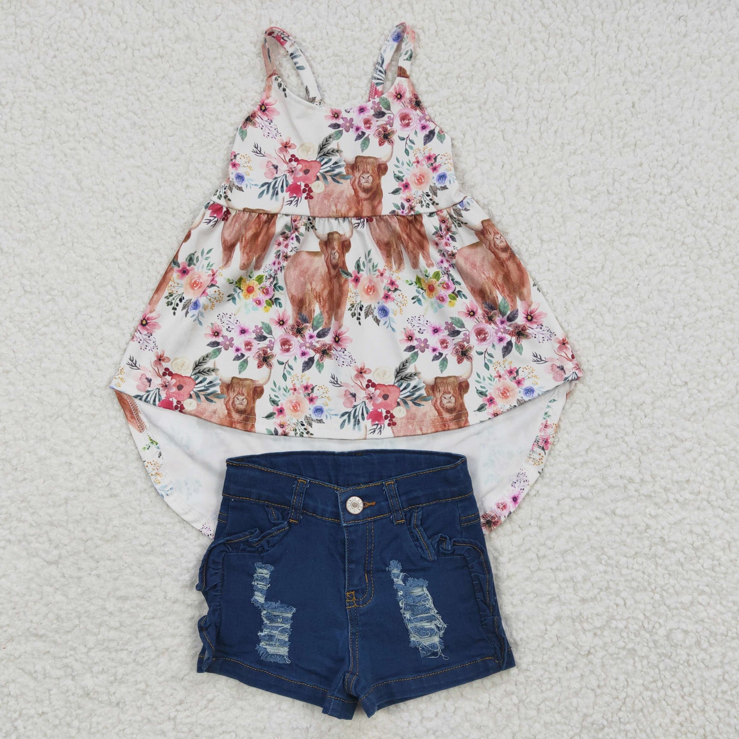 GSSO0263 cow Blue shorts jeans denim girl summer outfit 20230314 RTS