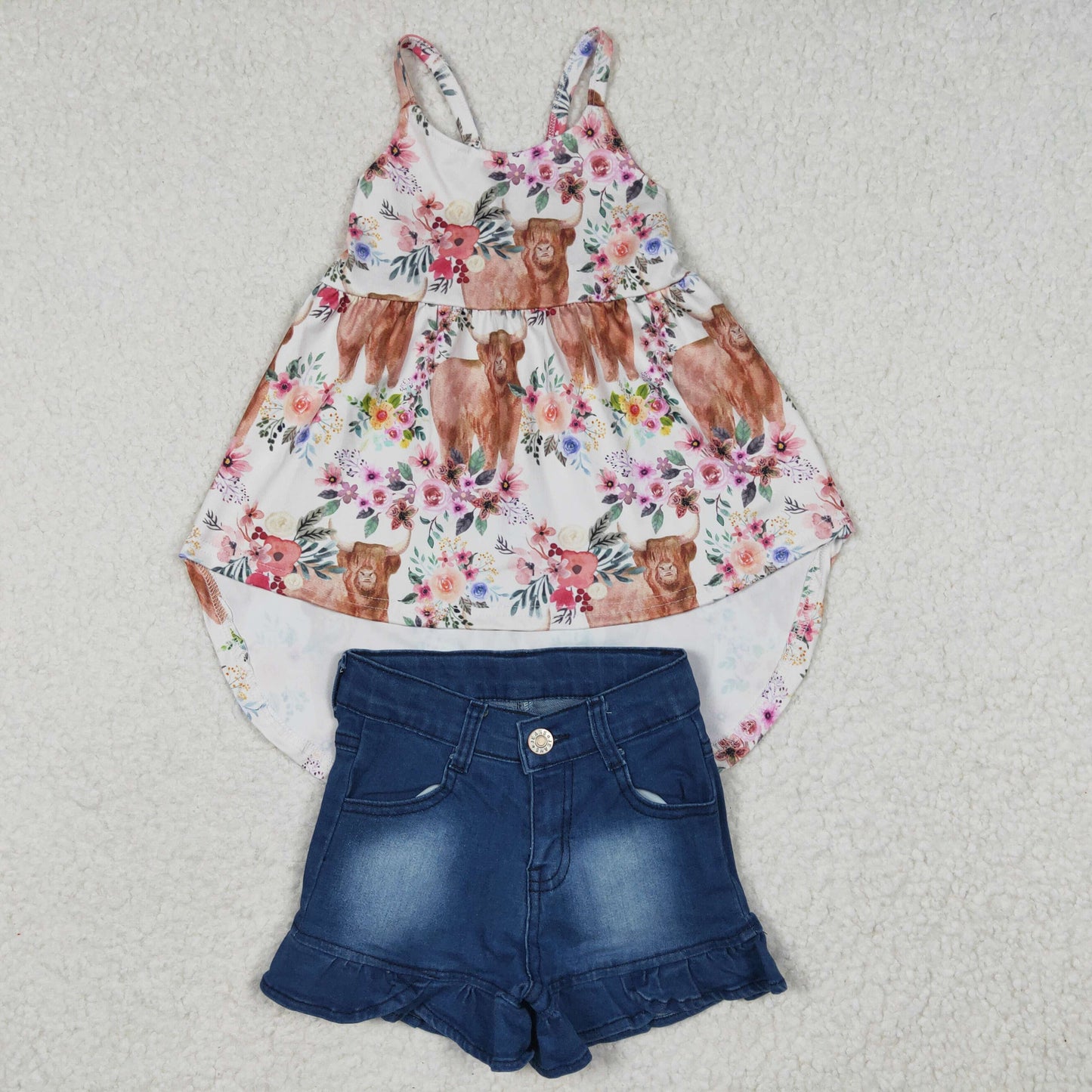 GSSO0264 cow shorts blue jeans denim girl summer outfit 20230314 RTS