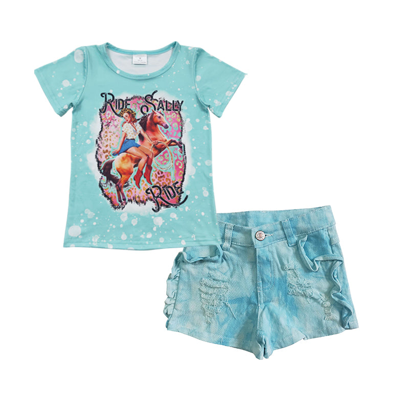 组合GSSO0301 wednesday shorts jeans green denim girl summer outfit 20230330 RTS