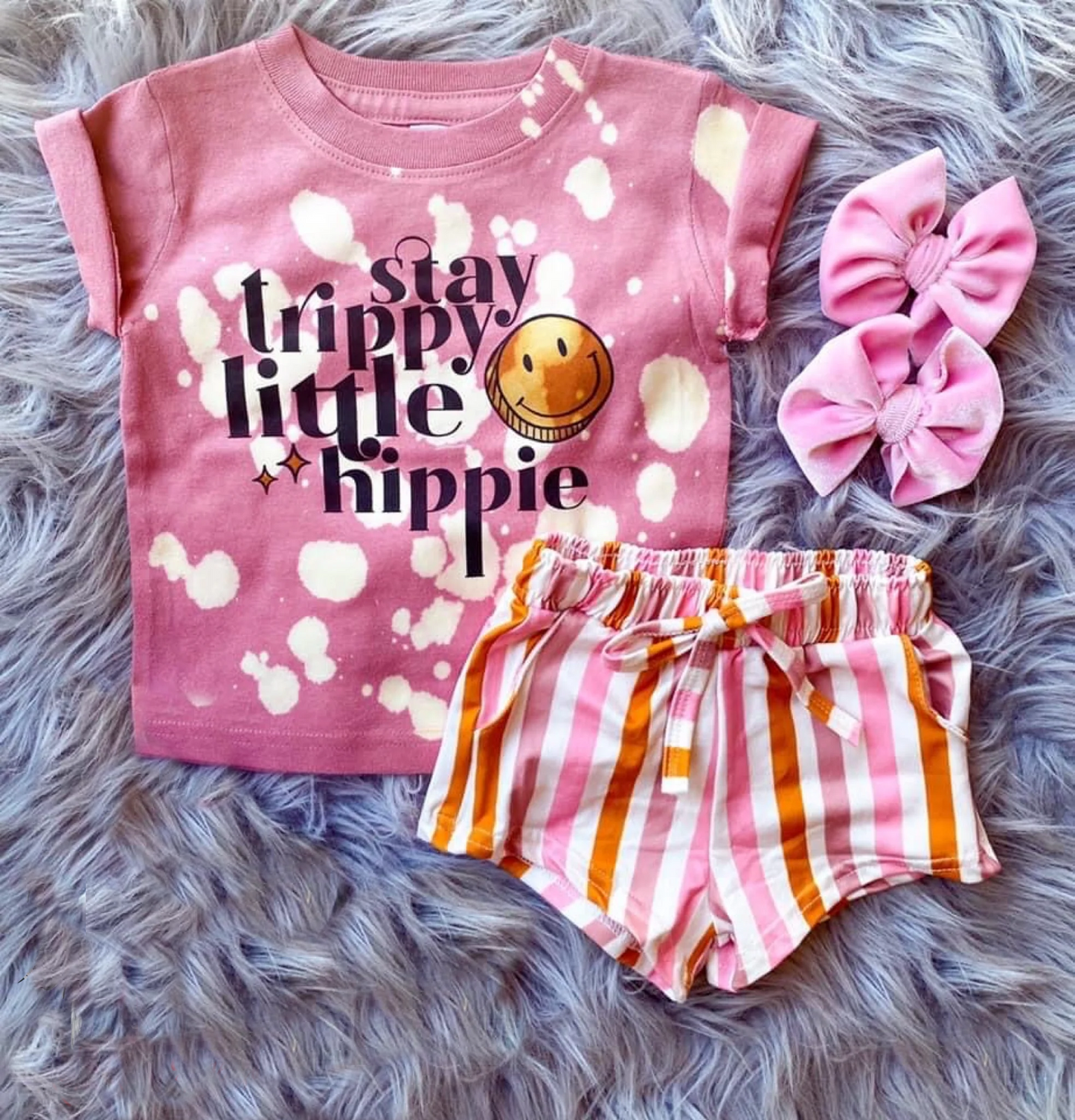 GSSO0314 summer short smile little hippie stripe sleeve shorts girl outfit 20230421 RTS