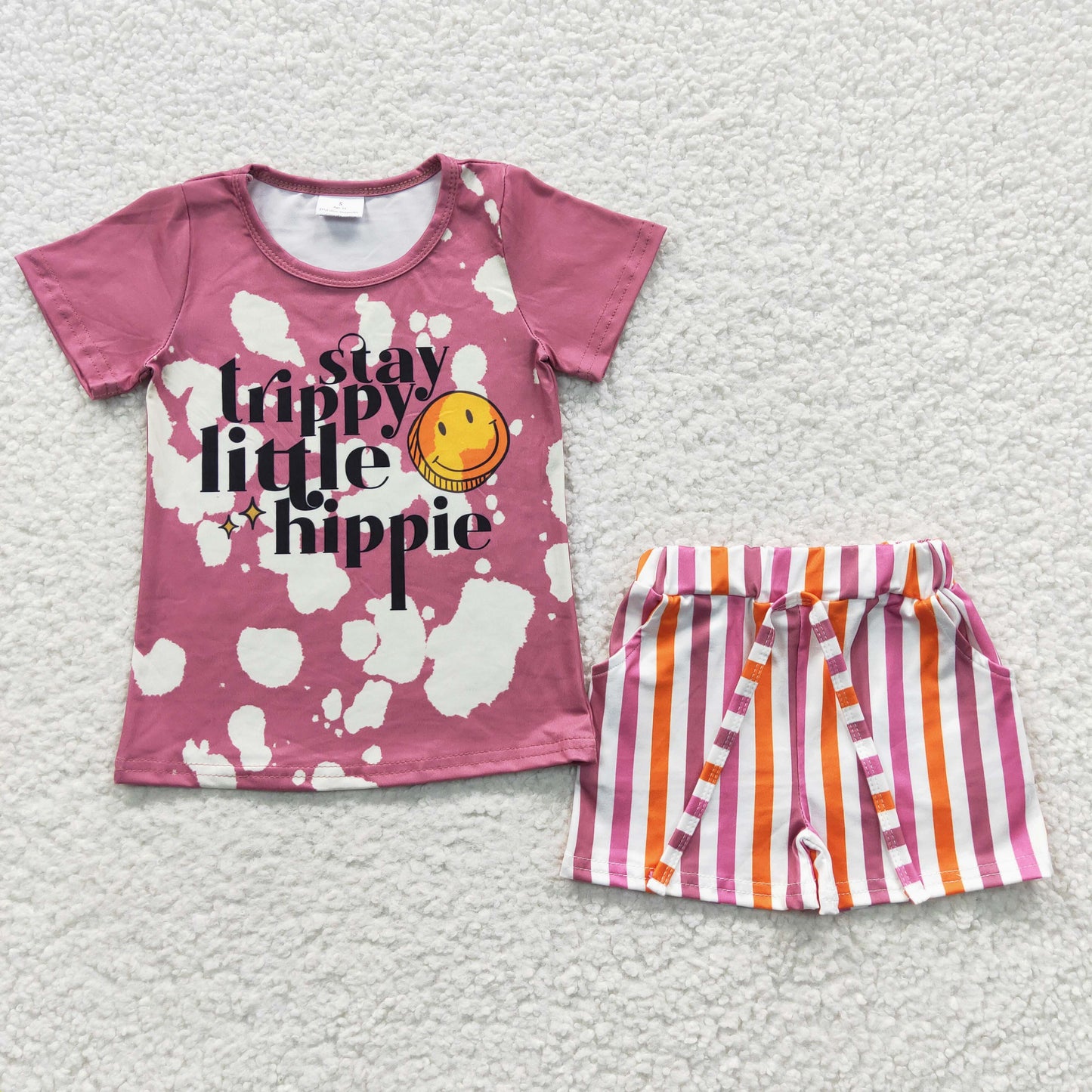 GSSO0314 summer short smile little hippie stripe sleeve shorts girl outfit 20230421 RTS