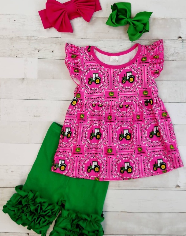GSSO0317 short sleeve tractor green shorts girl outfit 20230410 preorder