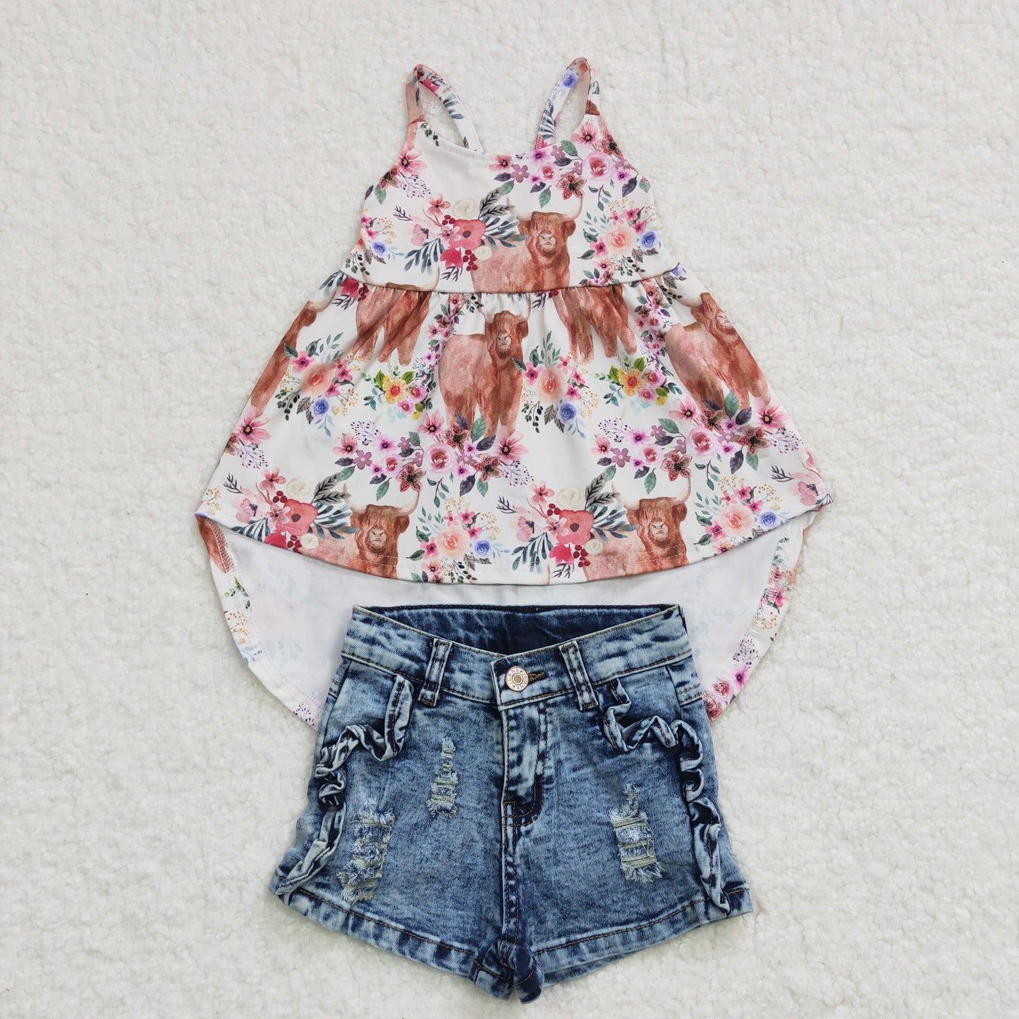 GSSO0261 cow shorts blue jeans denim girl summer outfit 20230314 RTS