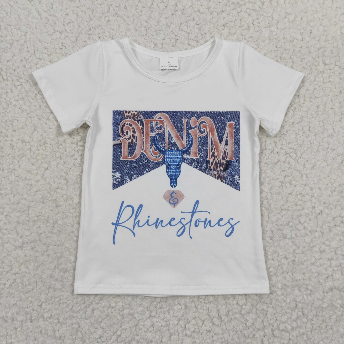 GT0133 western stone denim cow short sleeve girl boy tee t-shirt top 20230211 RTS