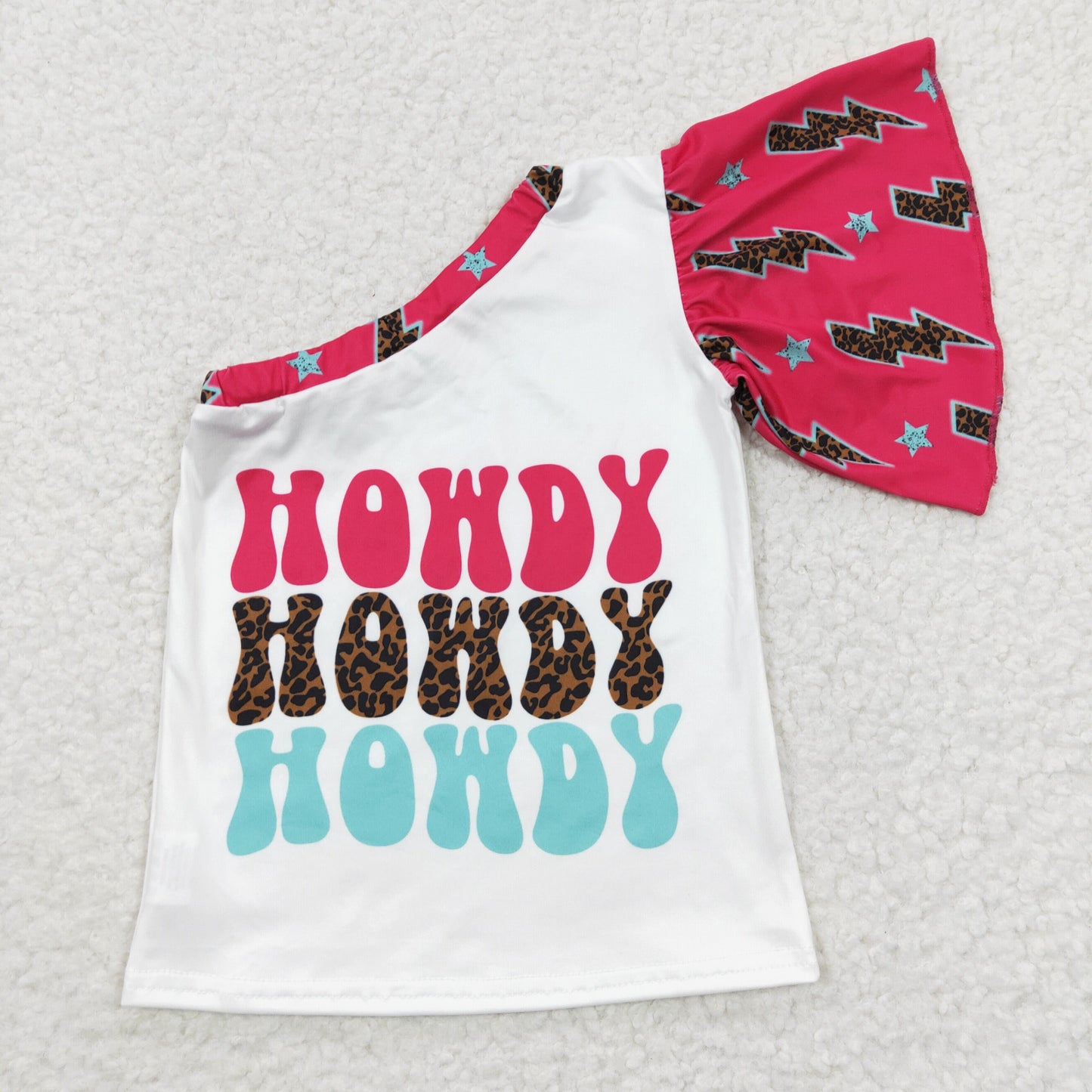 GT0165 western cow one shoulder ruffle short sleeve girl tee t-shirt top 20230406 RTS