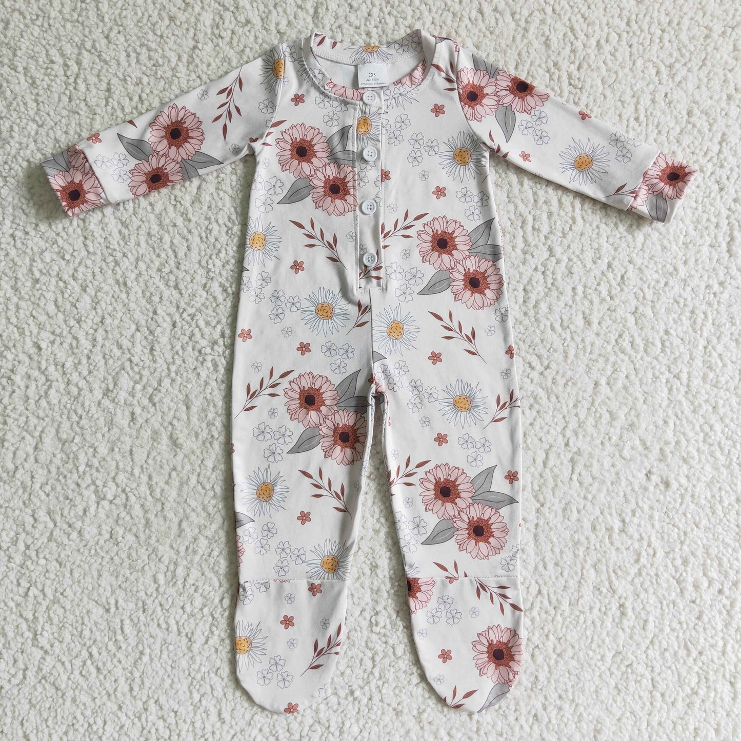 promotion price LR0113 RTS pink flower long sleeve baby girl romper 0905