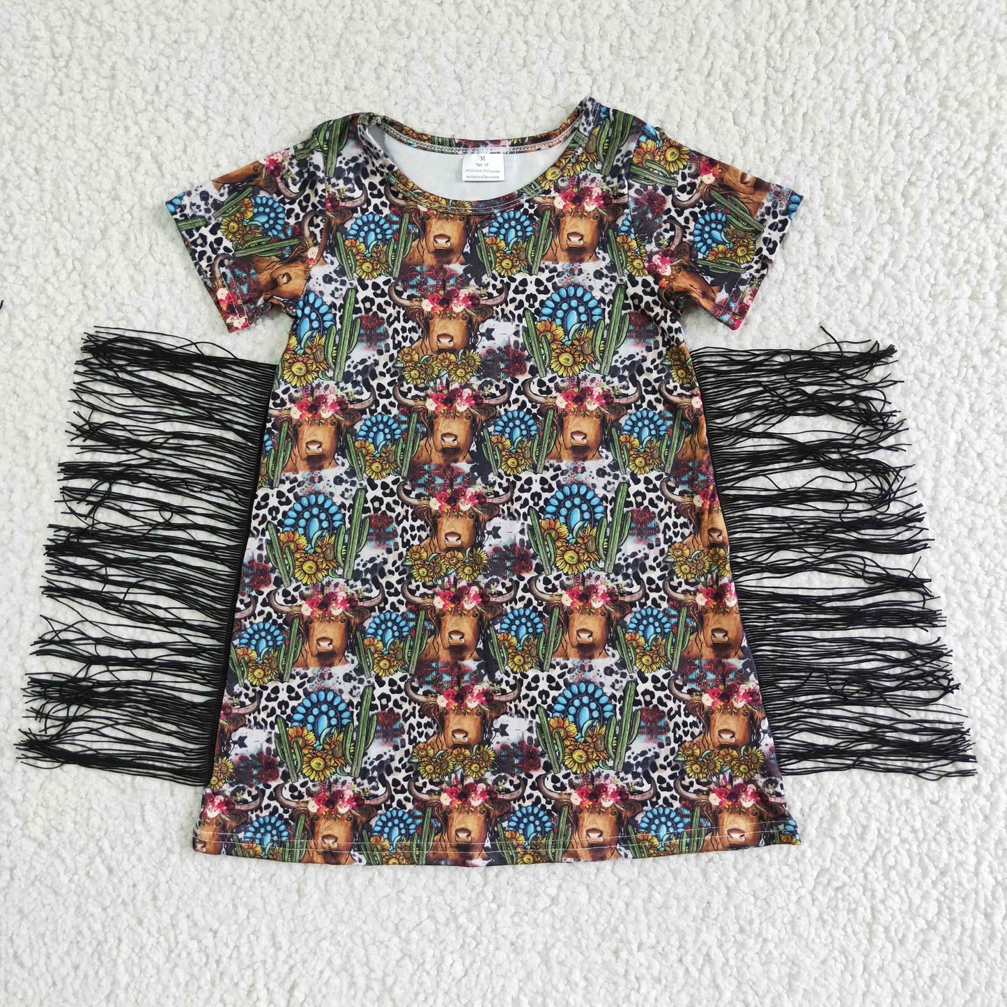 BT0007 RTS western love heart rainbow tassel baby girl dress 0606