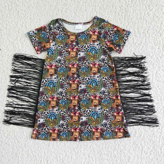 BT0007 RTS western love heart rainbow tassel baby girl dress 0606