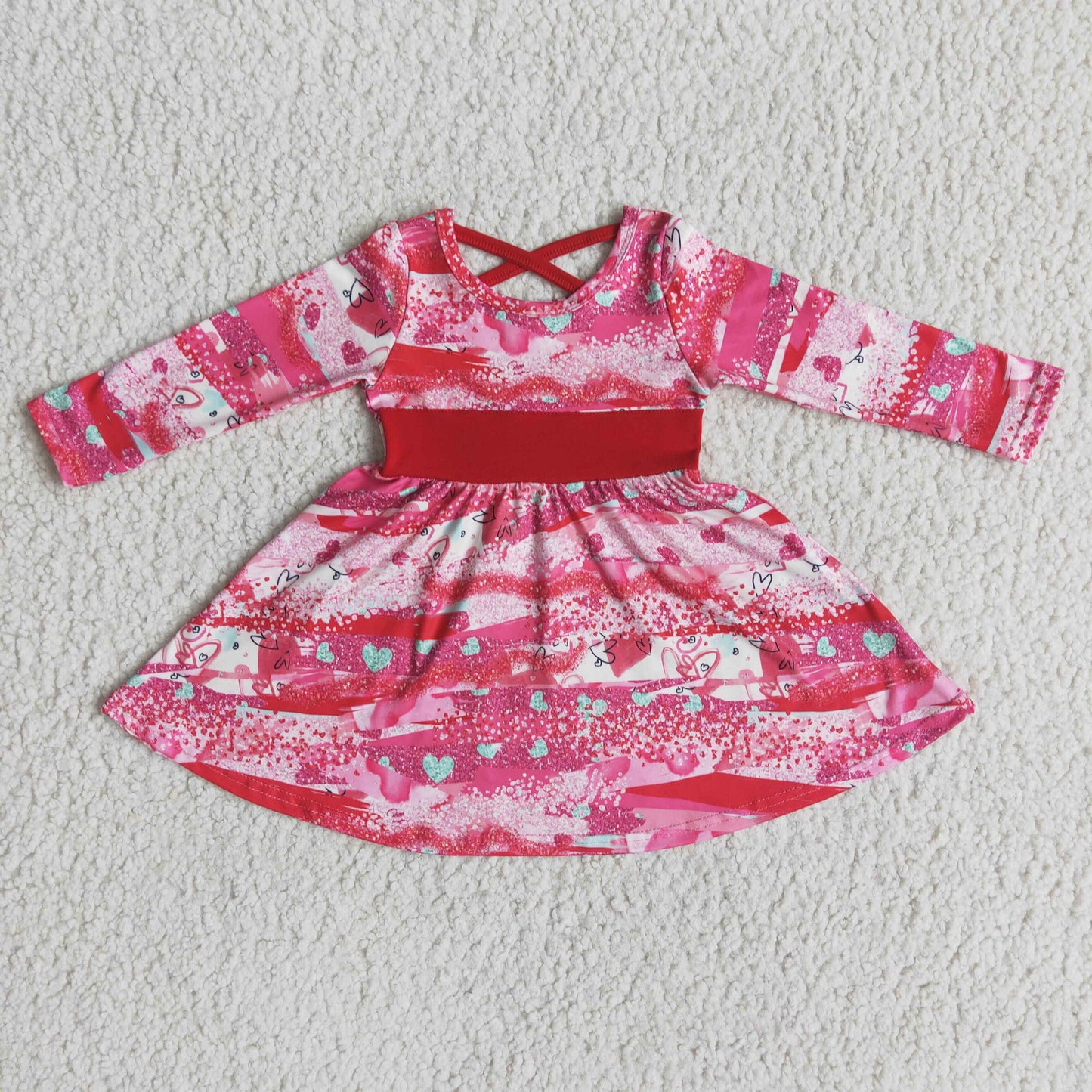 Promotion valentine love crisscross red long sleeve dress20231214 RTS
