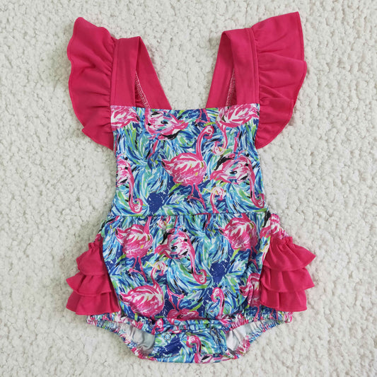 promotion RTS SR0038 flamingo print flutter girl summer romper