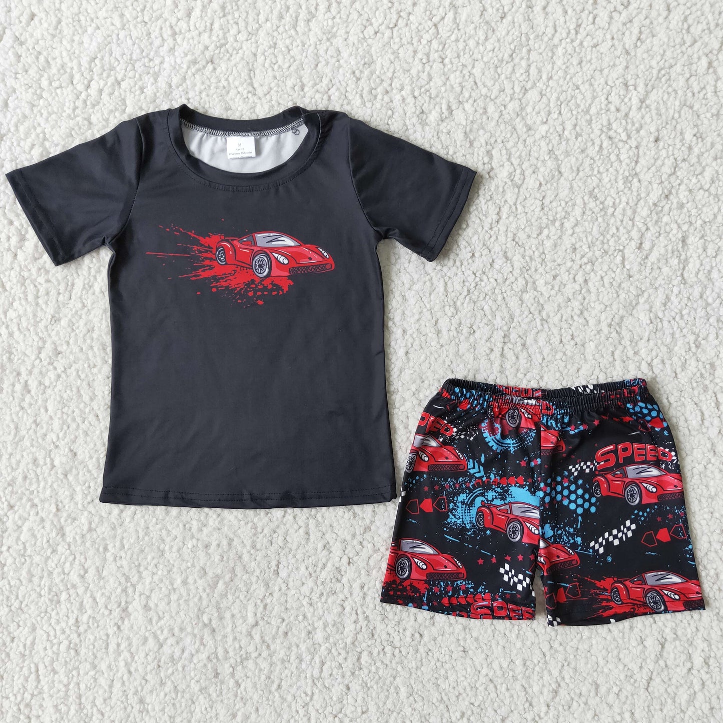 speed letters cartoon cars black boy short sleeve shorts outfits 0123