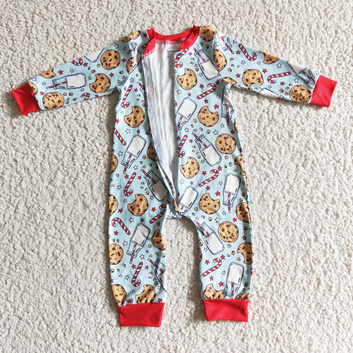 LR0186 Christmas Santa cookies MILK long sleeve boy romper 1029 RTS