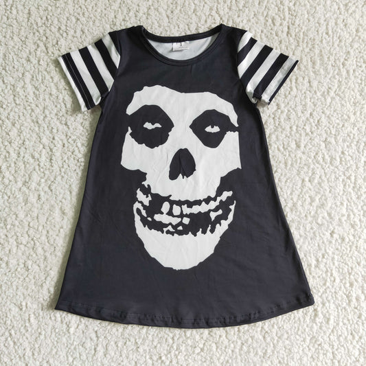 RTS black halloween goast skull short sleeve baby girl dress 0831 GSD0137
