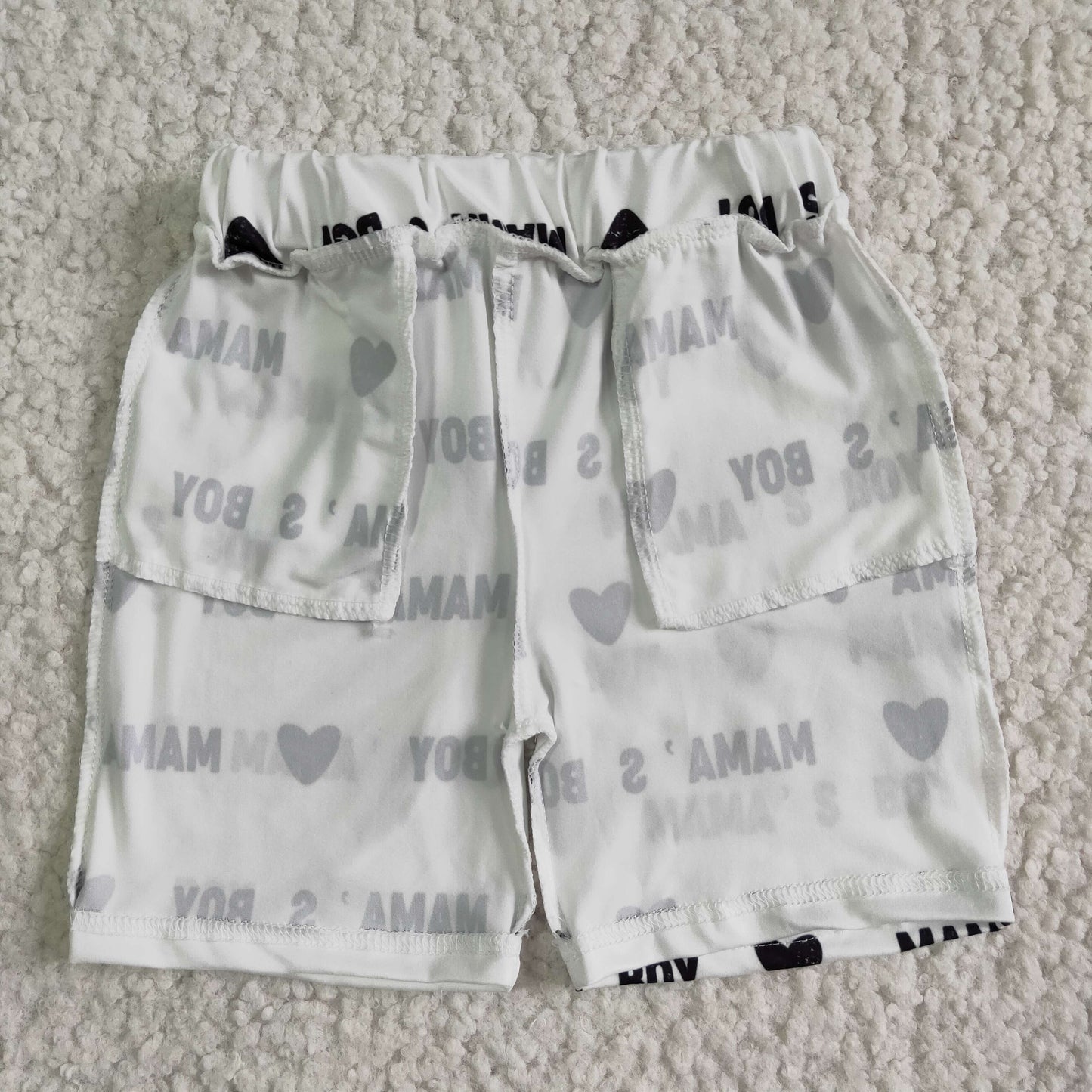 RTS heart mama's boy print white boy shorts 0524
