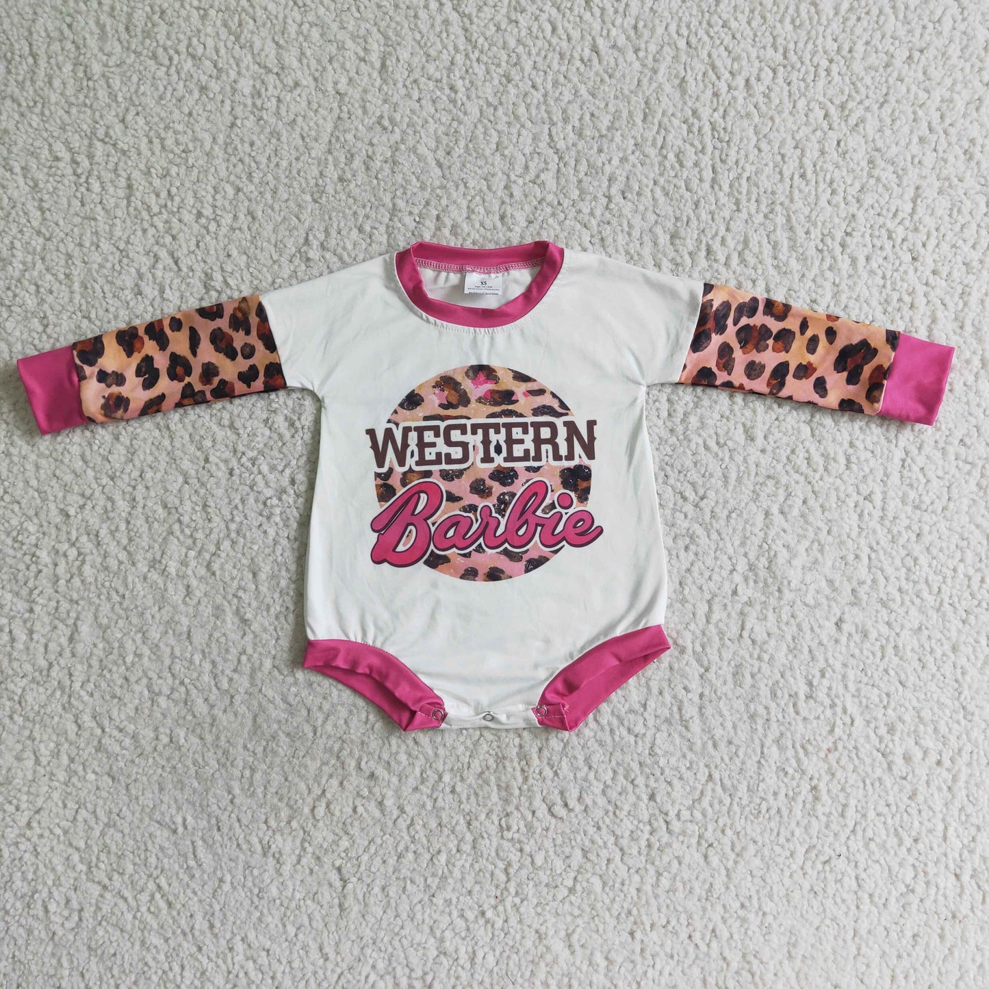 RTS 0718 orange hot pink leopard western baibe long sleeve girl romper LR0033