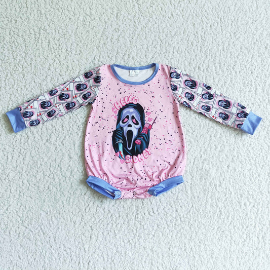 RTS pink purple skull goast halloween long sleeve baby GIRL bubble romper 0809 LR0086