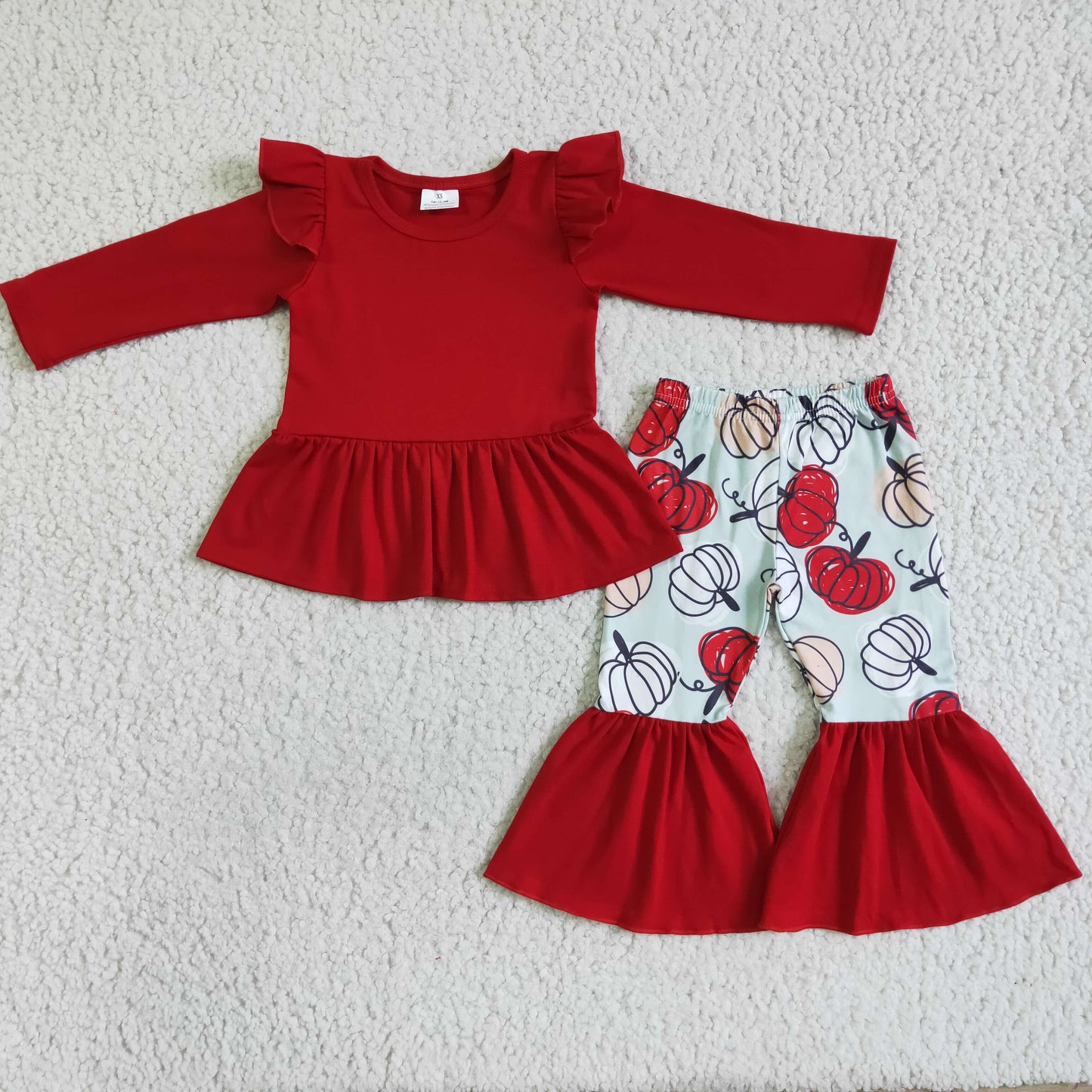 promotion RTS GLP0039 Cotton halloween red long sleeve pumpkin bell bottom pants girl outfit 0712