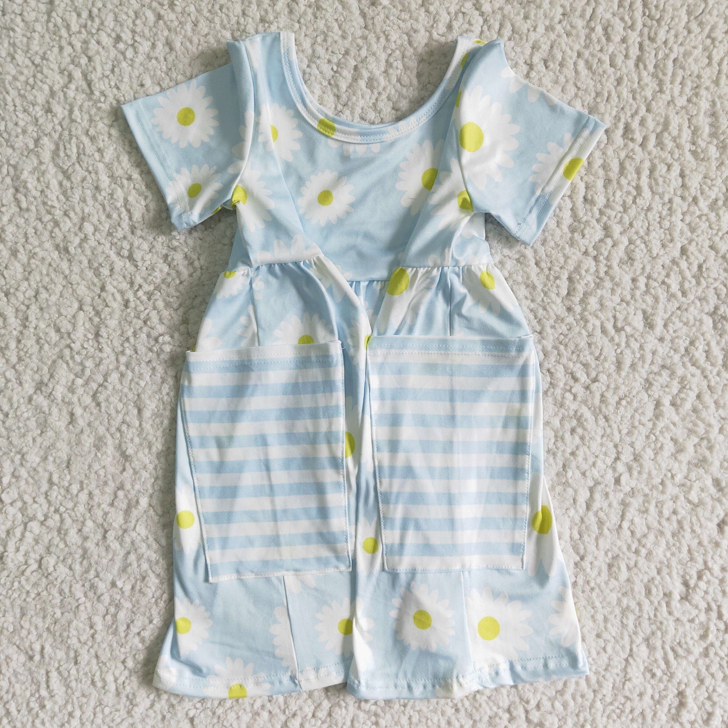 GSD0096 RTS blue sunflower Daisy short sleeves pockets girl dress 0609