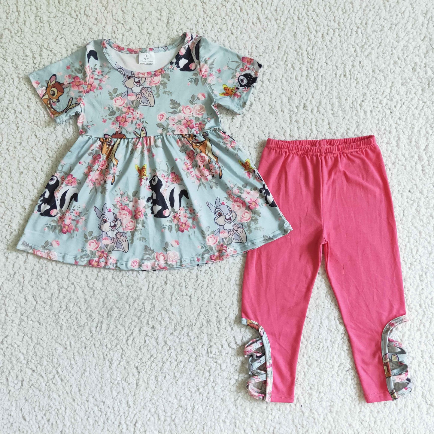 RTS 0806 animal deer rabbit fox floral flower short sleeve pink long legging pants purple girl outfit