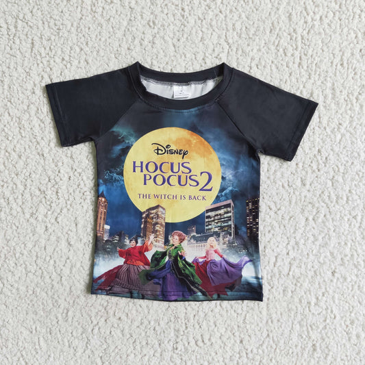 RTS 0713 black short sleeve moon cartoon print  girl top clothes