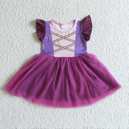 0824 RTS colorful puffy short sleeve purple halloween tulle gauzy princess girl dress