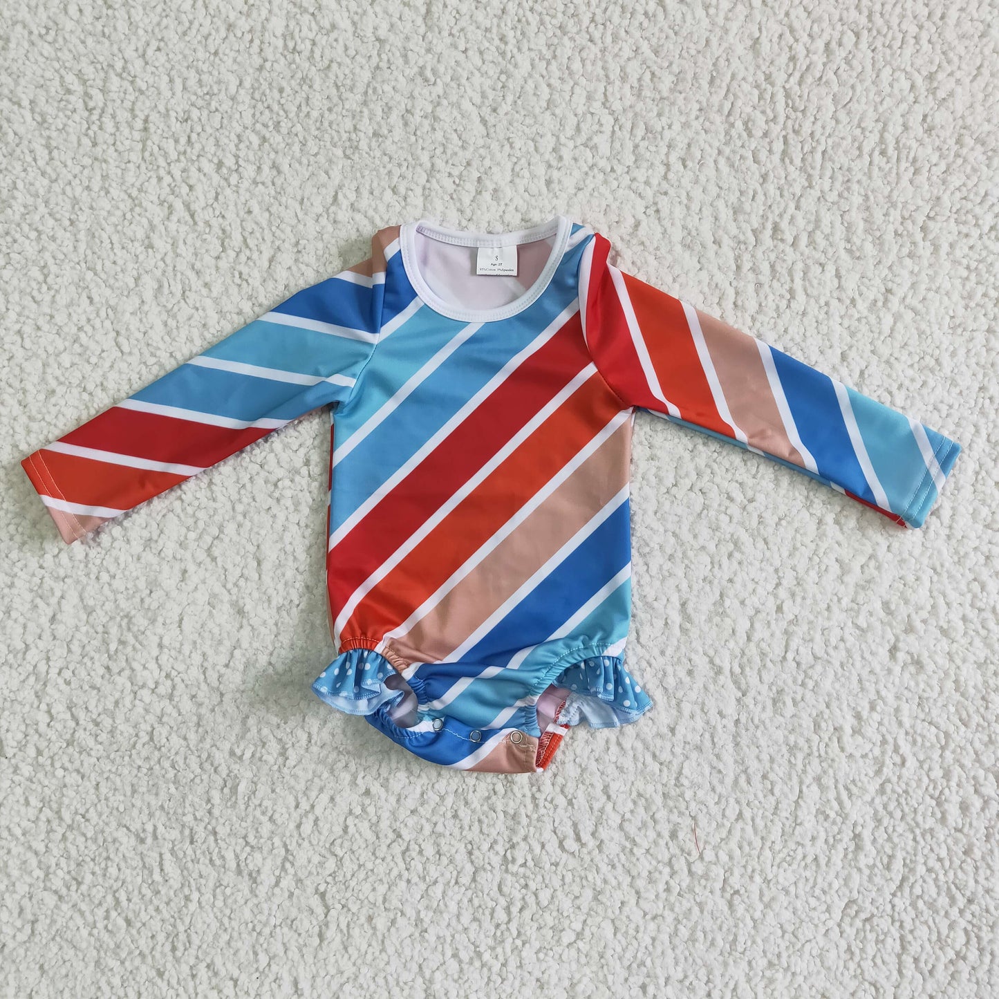 blue red orange stripe girl swim suit swimwear 0325