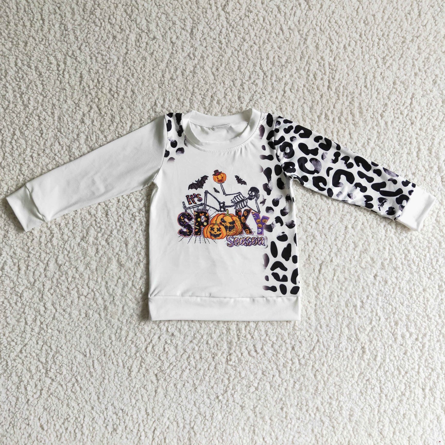 BT0064 RTS orange pumpkin long sleeve leopard girl top halloween 20230615 RTS