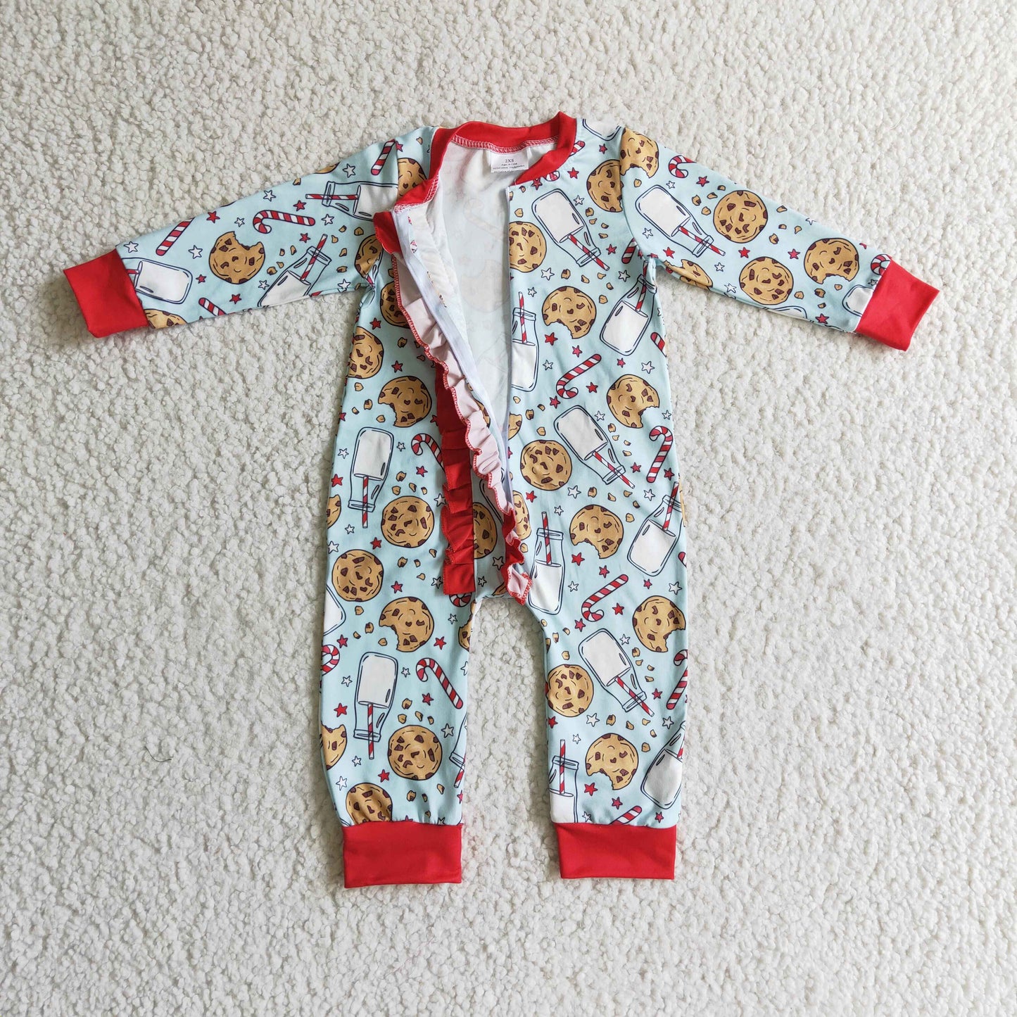 LR0185 Christmas Santa cookies MILK long sleeve girl ruffle romper 1011 RTS