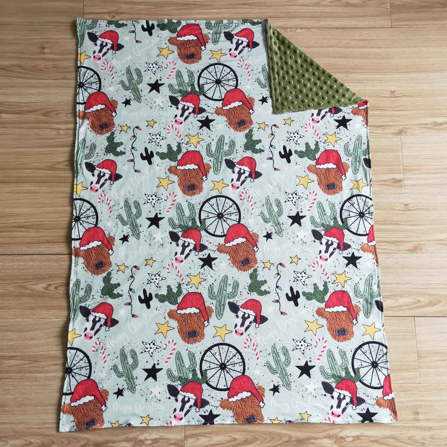 BL0030 christmas cow farm baby blanket RTS 1029
