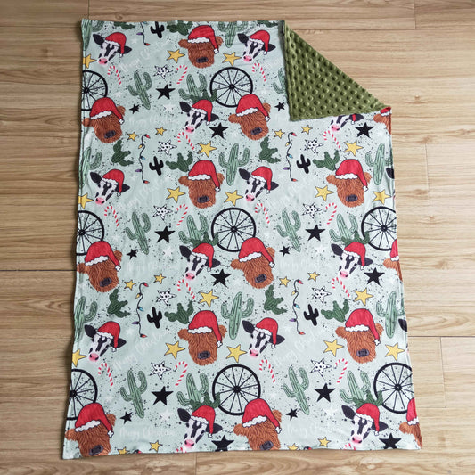 BL0030 christmas cow farm baby blanket RTS 1029