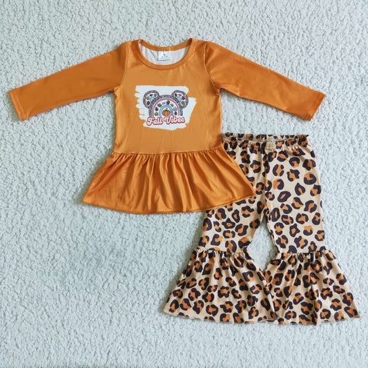 promotion RTS GLP0115 Halloweeen pumpkin orange Leopard long sleeve long pants girl outfit 0729
